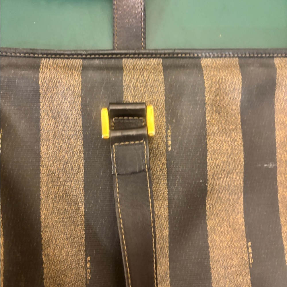 Fendi Brown and Tan Striped Tote. Vintage 80s - Picture 5 of 7